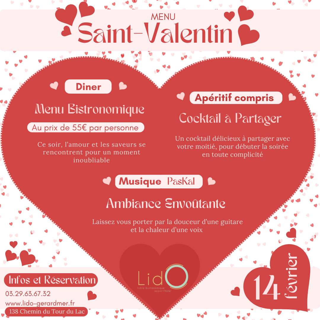 MENU SAINT VALENTIN RESTAURANT LIDO GERARDMER